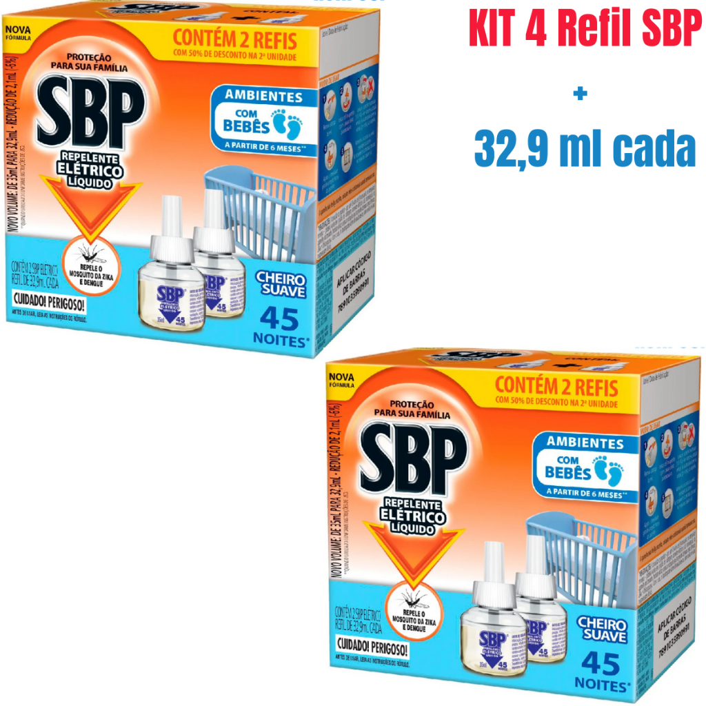 Kit 4 SBP Refil Elétrico Cheiro Suave de 35 ml Cada
