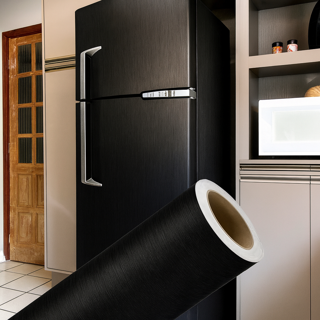 Vinil Adesivo Decorativo Aço Escovado Preto Para Envelopamento Móveis Geladeira Cozinha Fogão Mesa