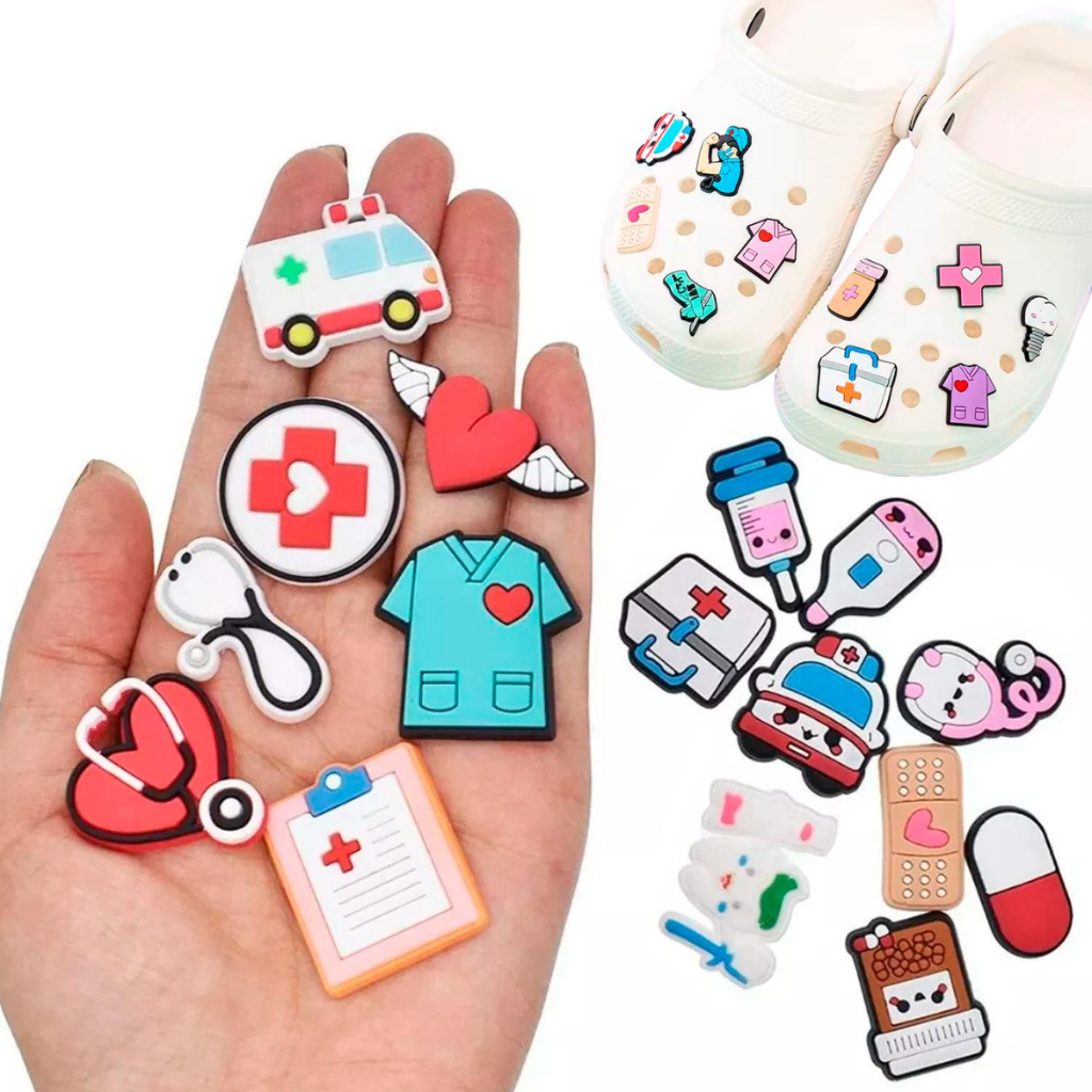 Pin Broche Charm Boton Medicina Enfermagem Decoração Sortidos Kit 7 Compatível com Papete Babuche