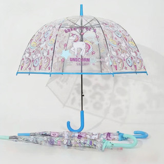 Guarda Chuva Cúpula Infantil Transparente com Unicórnio Super Proteção