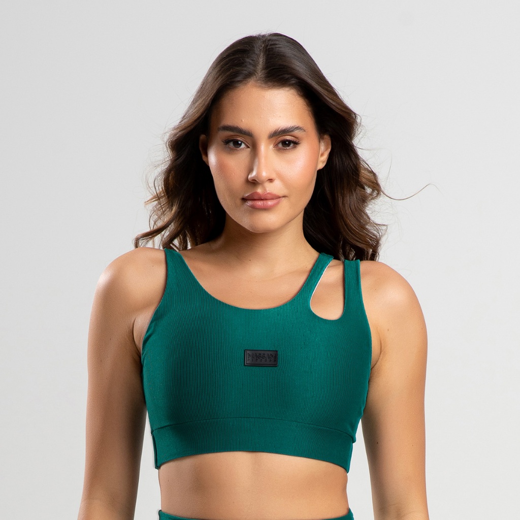Top Feminino Poliamida Canelado Verde Massam Fitness