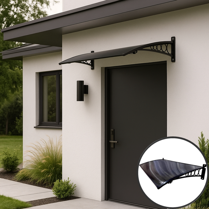 Toldo Policarbonato 0,70x0,50m Slim Suporte ABS Proteção UV Contra Sol e Chuva p/ Portas e Janelas