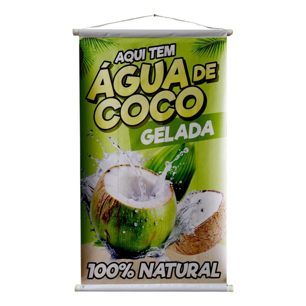 Banner 80x50 com Tubete para Comercio Água De Coco Gelada