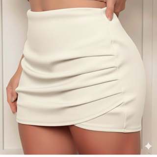 Short Saia Casual Chique Franzido Frontal Modelo Exclusivo em Oferta na Shopee