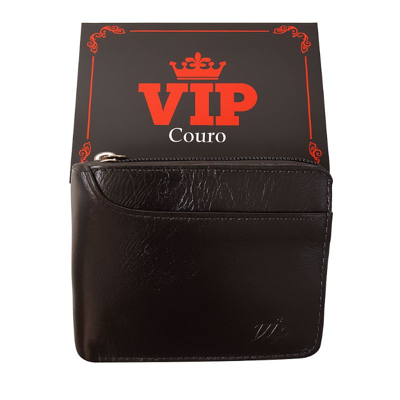 Carteira Masculina Com Zíper em Couro com Porta Cartão Removível