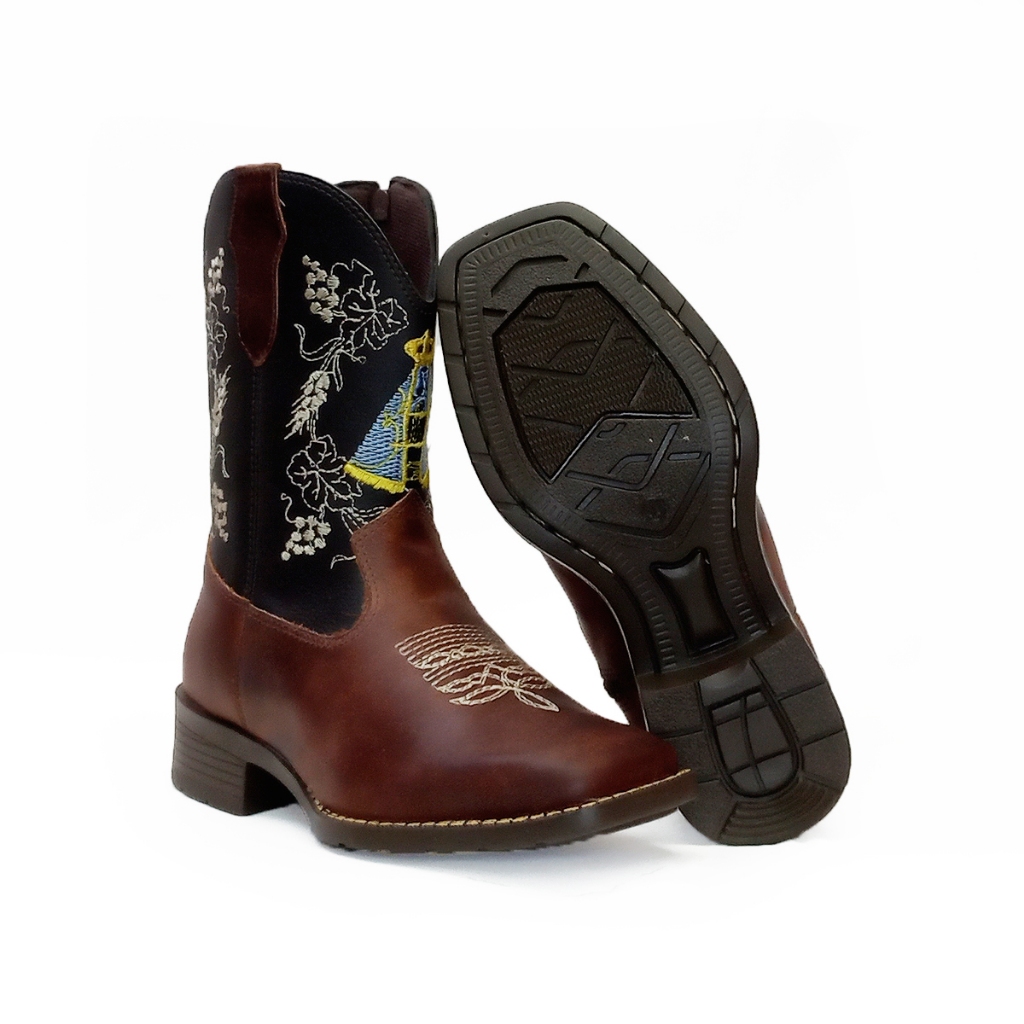 Bota Texana Infantil Nossa Senhora em Couro Lançamento Rodeio Country