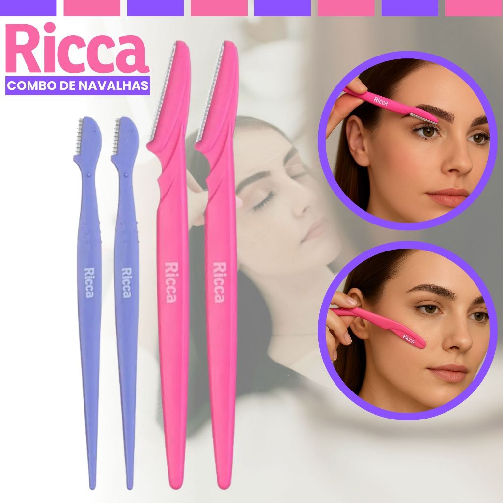 Kit Combo de Navalhas Ricca Navalha para Design de Sobrancelha Lâminas de Aço