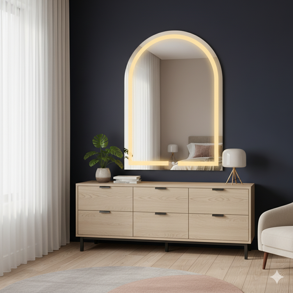 Espelho Janela  3 Cores 60x80 LED Oval Arco Iluminação com Botão Touch  Lavabo Quarto Banheiro