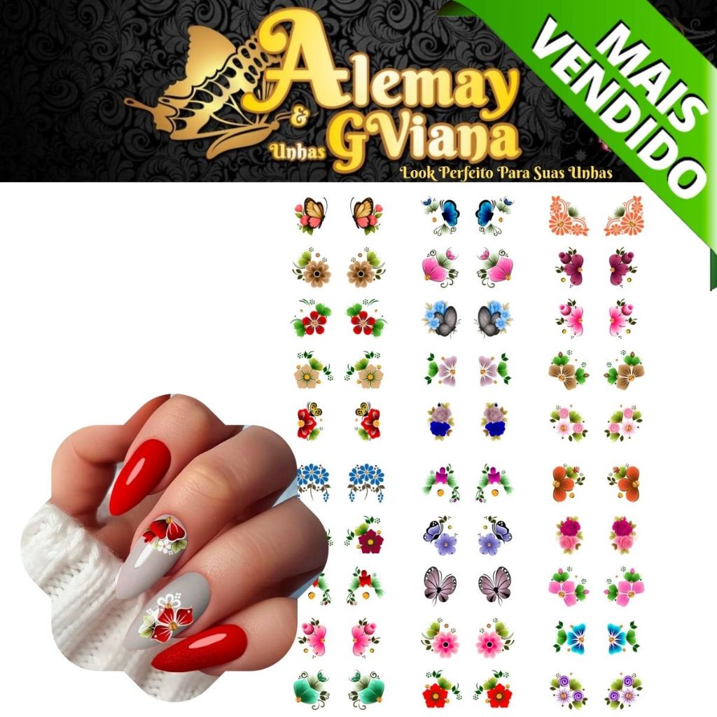 Kit Unhas Achadinhos 100 Adesivo de Unha 3D PRE PRONTO e Leve 120 - Alemay e GViana Unhas Nail Art