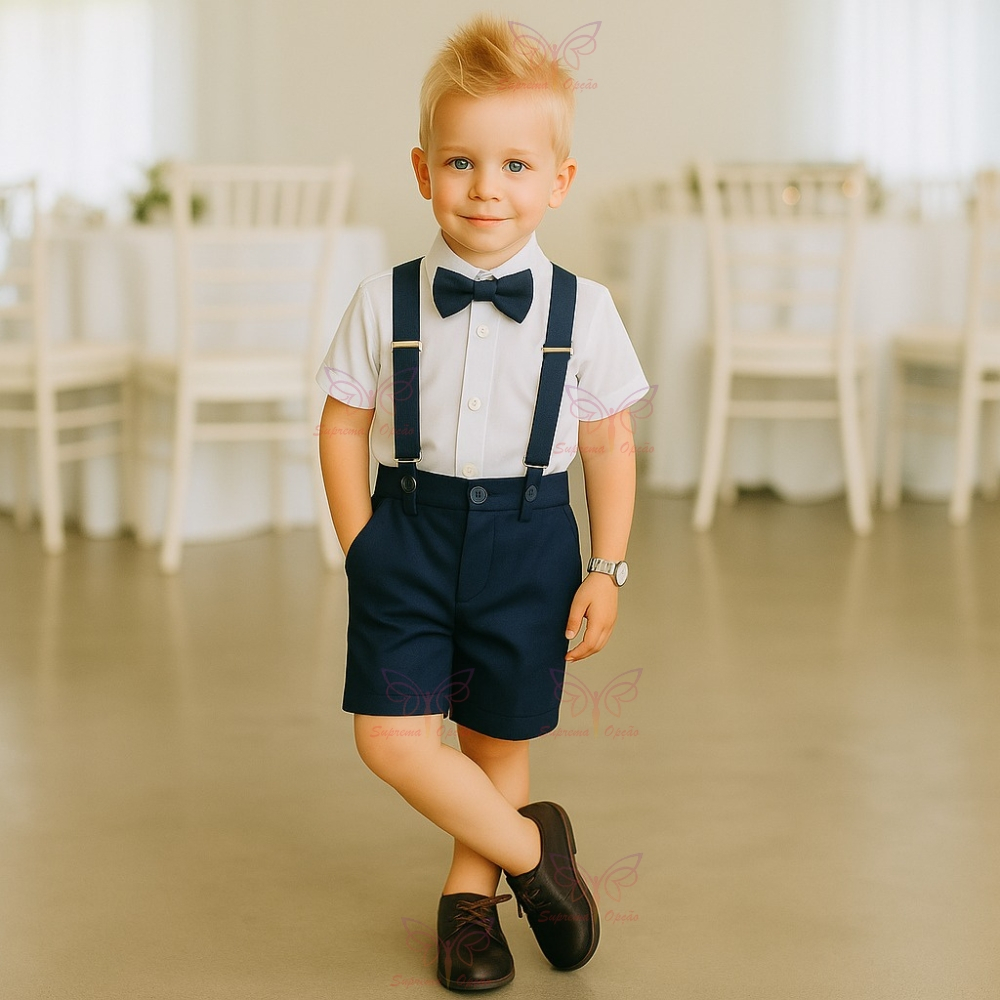 Conjunto Social Infantil Menino Pajem Com Suspensório Festa Aniversario Casamento Bebe de 03 a 06 Anos