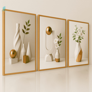 Quadros Decorativos Trio Abstrato Moderno Vaso Geométrico Branco Sala Quarto em Oferta na Shopee