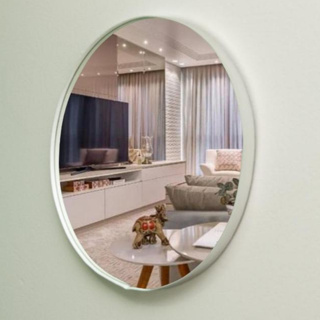 Espelho Redondo Lapidado 60cm  com Moldura de Couro Para Banheiro Quarto Sala Decoração Maquiagem em Oferta na Shopee