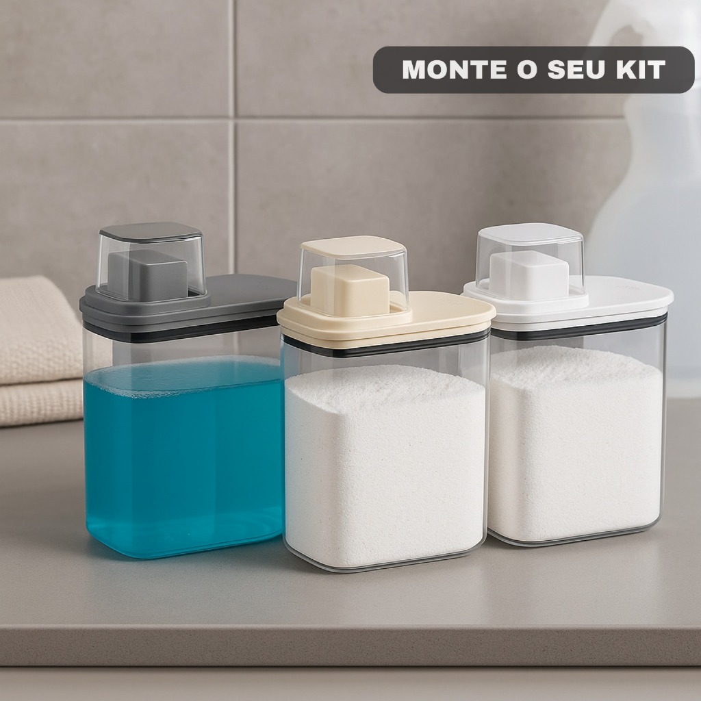 Dispenser Pote Medidor Hermético Porta Produtos Limpeza Organizador Lavanderia em Oferta na Shopee