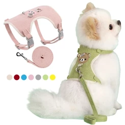 Coleira Peitoral Colete com Guia para Cachorro Rosa, Azul, Apricot, Cinza
