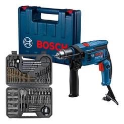 Kit Furadeira Impacto Bosch GSB 13 RE 750W 220V + Jogo Brocas e Pontas 103 Peças + Maleta