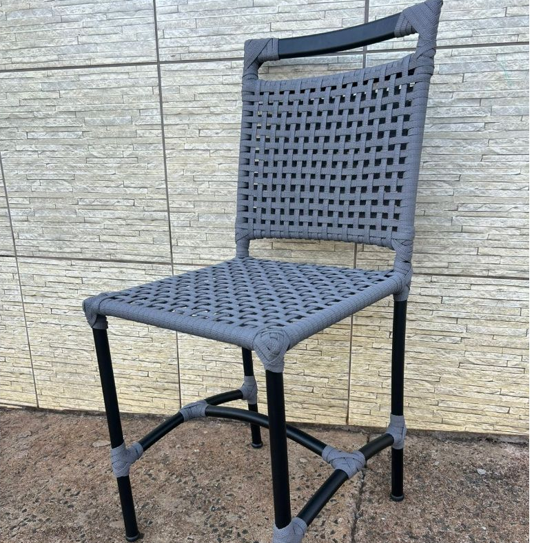Cadeira Palmas em Alumínio com Assento em Corda Náutica Design Moderno Confortável mesa área gourmet