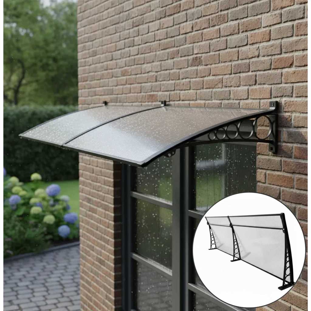 Toldo Slim Policarbonato 150cm x 50cm Modular Com Suportes ABS Resistente Proteção UV Sol e Chuva