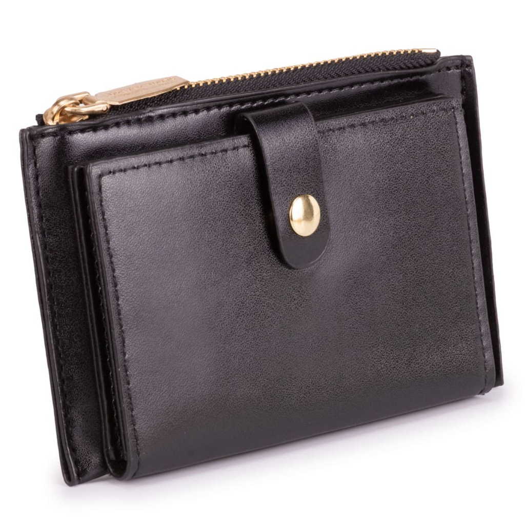 Carteira Feminina De Couro Sintético Cor Simples Com Múltiplos Espaços