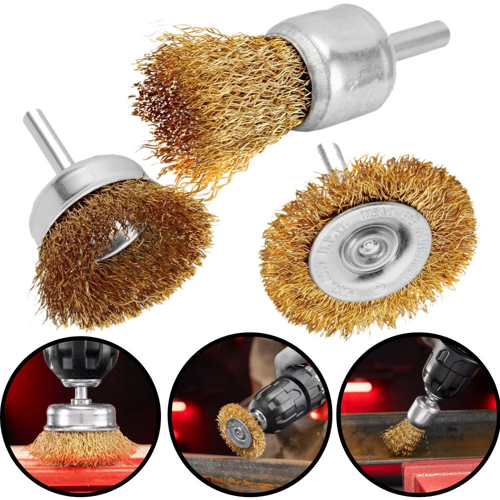 Kit Jogo de Escova de Aço Carbono Circular c/ 3 Pc c/ Haste 1 Plana 50mm + 2 Copo 25/50mm MTX 744869