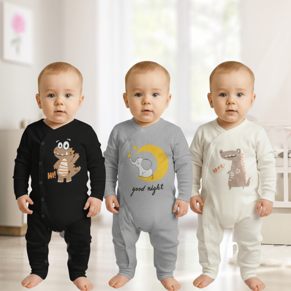 KIT Macacão Menino de Bebê 3 Pijamas em Suedine Manga Longa Infantil Estampado em Oferta na Shopee