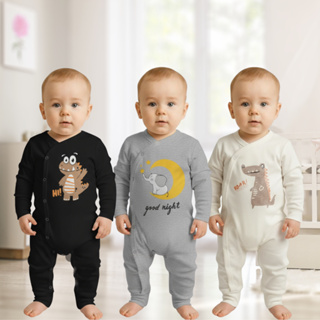 KIT Macacão Menino de Bebê 3 Pijamas em Suedine Manga Longa Infantil Estampado em Oferta na Shopee