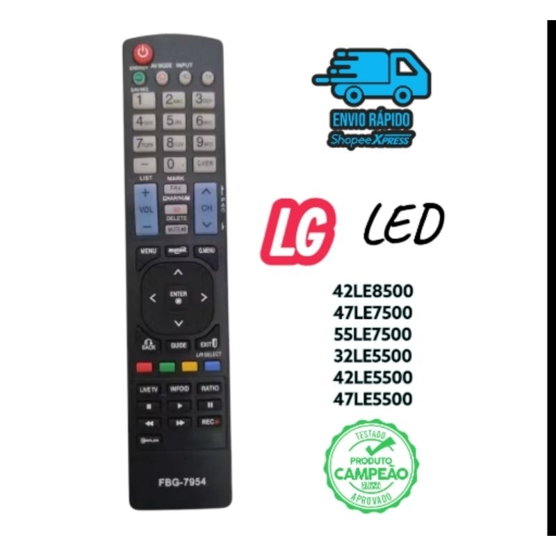 Controle Remoto P/ TV LG Led 42LE8500 / 47LE7500 / 55LE7500 32LE5500 / 42LE5500 / 47LE5500 FBG-7954