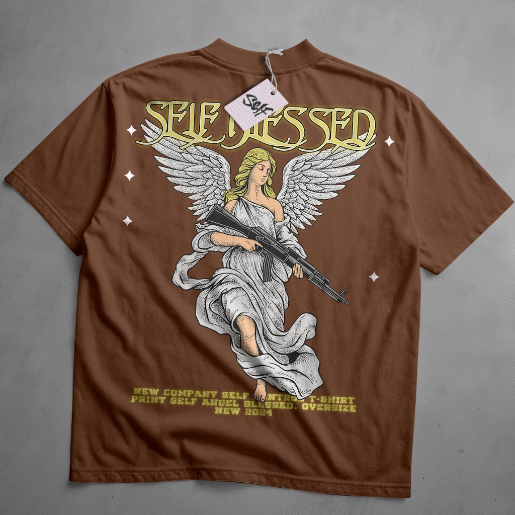 Camiseta Oversized Self Blessed Angel Casual Streetwear Ak 47 Anjo — imagem 2 de 2