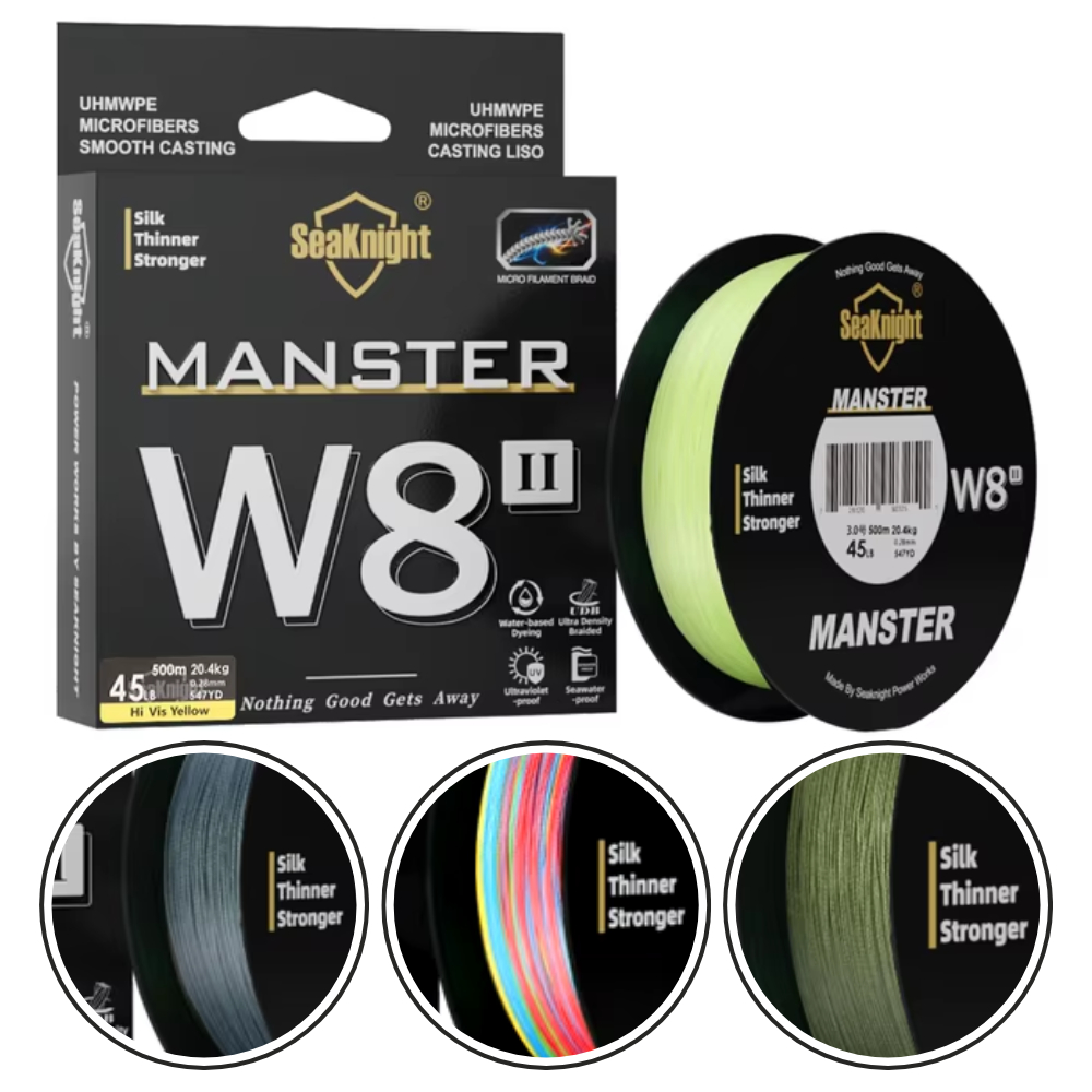 Linha Manster W8 Seaknight Multifilamento 8x Carretel 500m Pesca com Iscas Artificiais e Naturais
