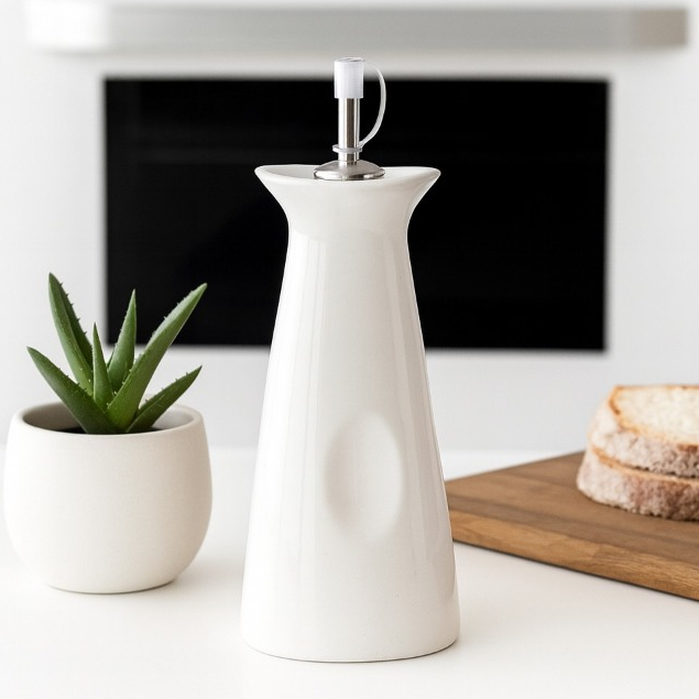 Azeiteiro Porta Azeite Em Porcelana Cerâmica C/ Bico Dosador 250ml Azeiteiro Galheteiro Branco