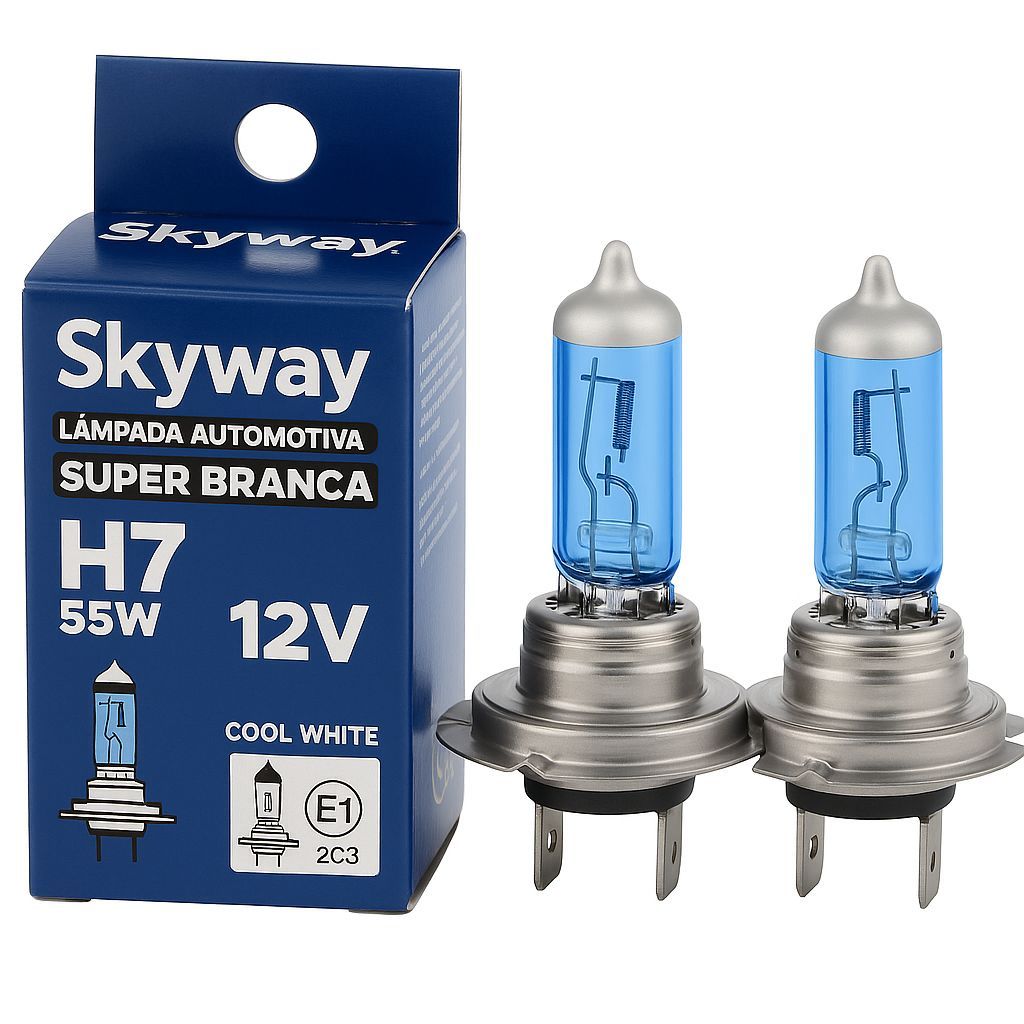 Par de lampada Super Branca H7 55w 12v Skyway Forte em Oferta na Shopee