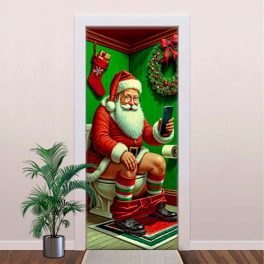 Capa De Porta Tecido Estampado Com Elástico 0,85x2,10m Decoração Natal Noel Banheiro