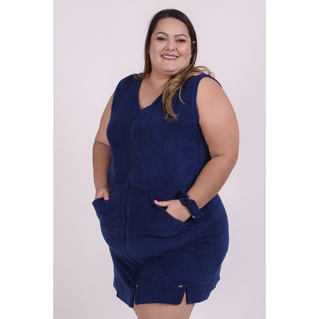 Robe Feminino Atoalhado Plus Size Sem Mangas Com Zíper em Oferta na Shopee