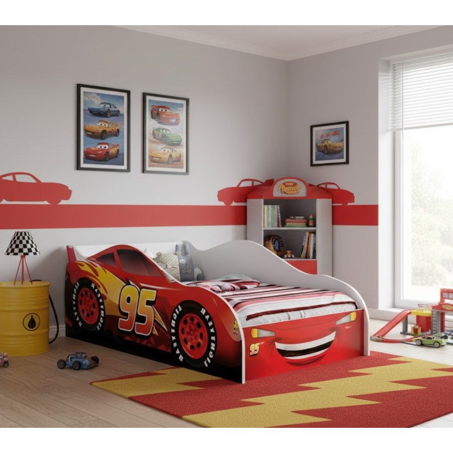 Caminha Infantil Carro Temática para Meninos Adesivada Diversos Personagens em MDF Quarto Infantil  - AV