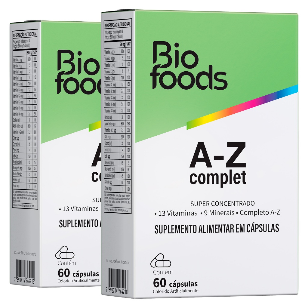 Kit Multivitaminico A Z Completo 60caps com 13 Vitaminas 9 Minerais Suplemento p/ Homens Mulheres