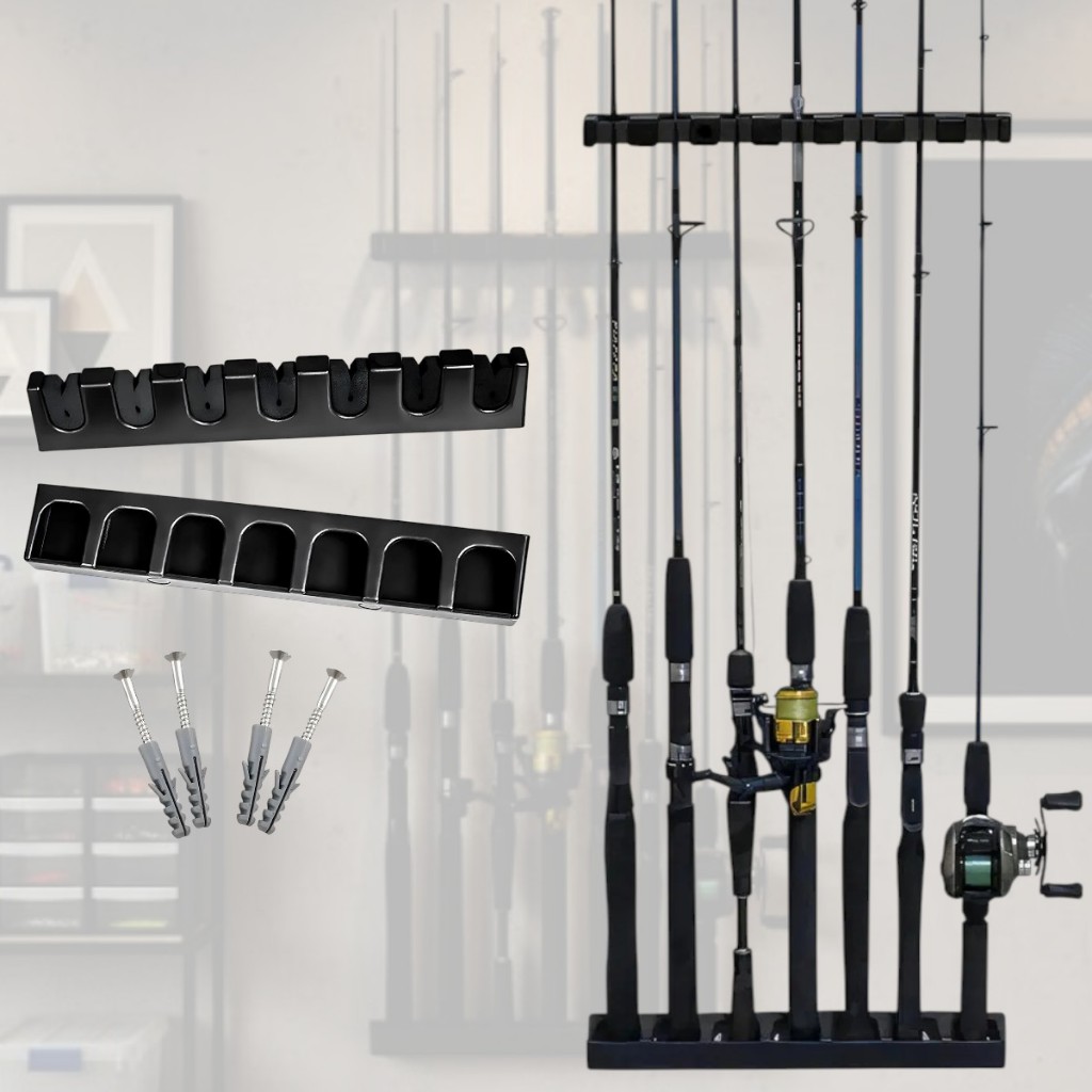 Suporte Para 7 Varas Top Rack Organizador Suporte Parede Pesca Incluso Parafusos e Buchas Para Fixação em Oferta na Shopee
