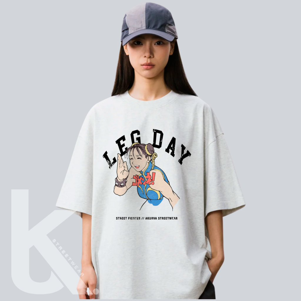 Camiseta Oversized Academia Street Fighter Chun-Li Leg Day Camisa Streetwear Olympia Malha Premium Confortável