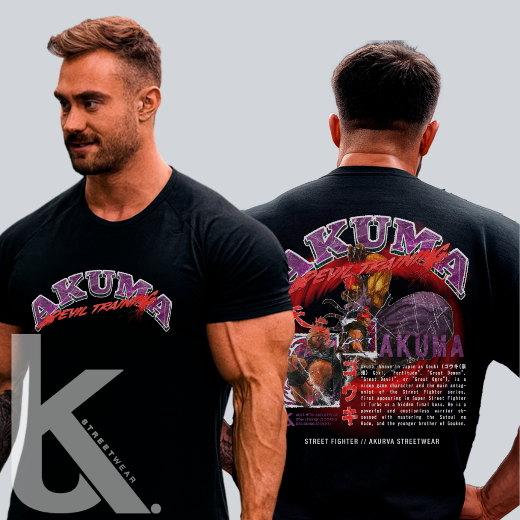 Camiseta Oversized Academia Akuma Street Fighter Akurva Camisa Streetwear Olympia Respirável Malha Premium Confortável