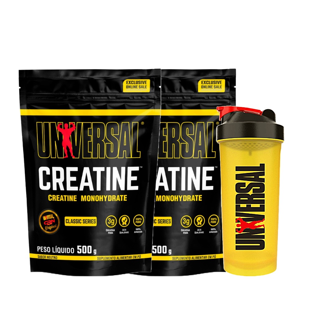 Kit 2x Creatina Monohidratada Universal 500g + Coqueteleira - Universal Nutrition em Oferta na Shopee
