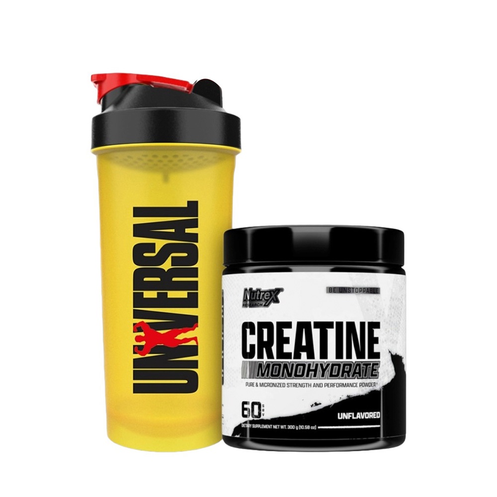 Kit Creatina Monohidratada 300g - Nutrex + Coqueteleira 600ml - Universal