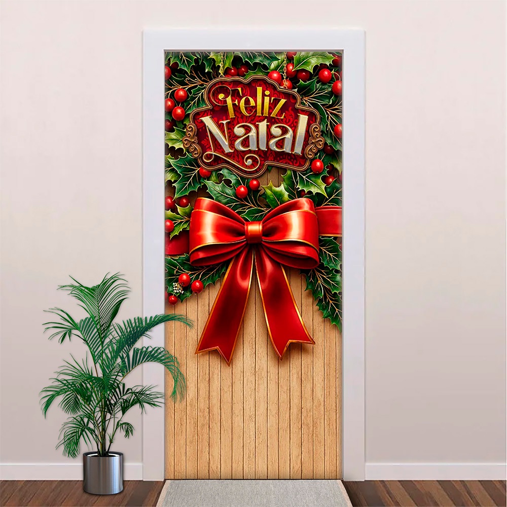 Capa De Porta Decoração Porta Feliz Natal 0,85x2,10m