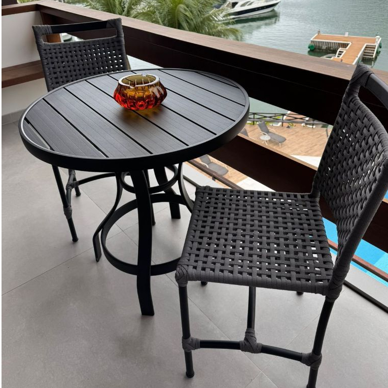 Kit 2 Cadeiras Palmas+ mesa Alumínio Assento em Corda Náutica Design Moderno e Confortável cozinha