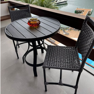 Kit 2 Cadeiras Palmas+ mesa Alumínio Assento em Corda Náutica Design Moderno e Confortável cozinha