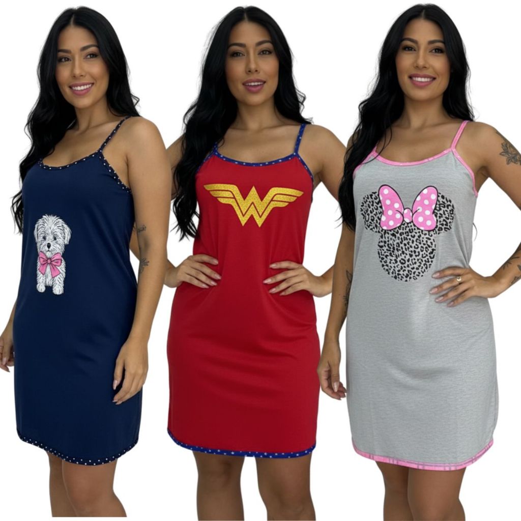 Camisola Feminina Alcinha Personagem / Camisola de Malha