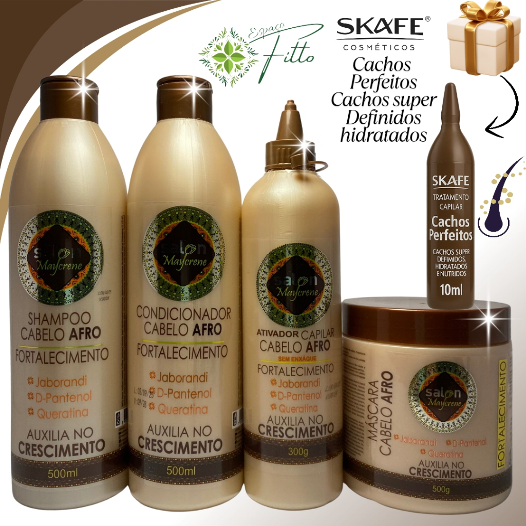 Kit Cabelo Afro salon maycrene com ativador + ampola skafe 10ml cachos perfeitos