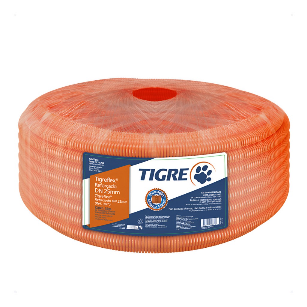 Conduite Corrugado Tigre 32mm 1 Pol 25mts Laranja Tigrefllex