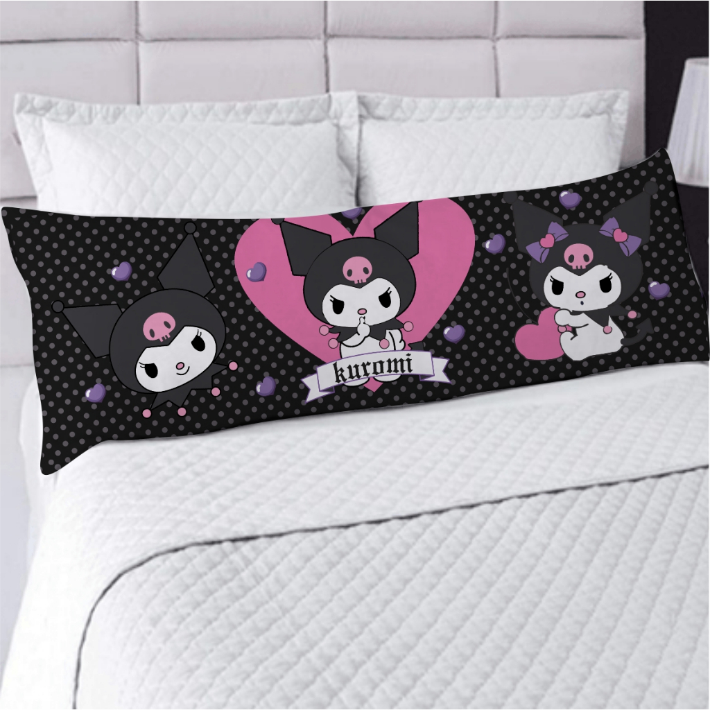 Fronha Avulsa ou com Travesseiro de Corpo 125x45cm  Estampa Kuromi Decore com Conforto e Estilo