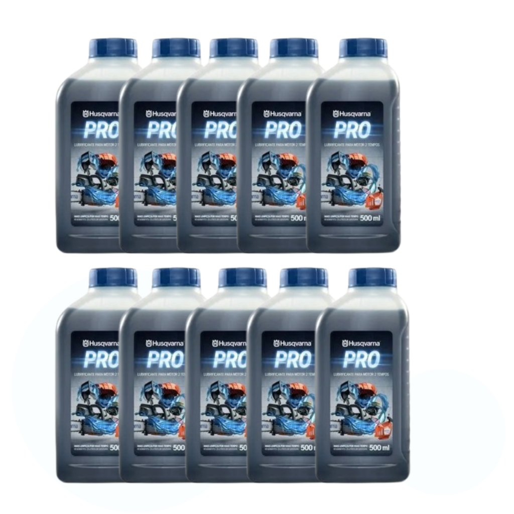 Caixa Kit 10 Óleo Lubrificante Motor 2 tempos Husqvarna 500ml - Roçadeira Soprador Motosserra 5L