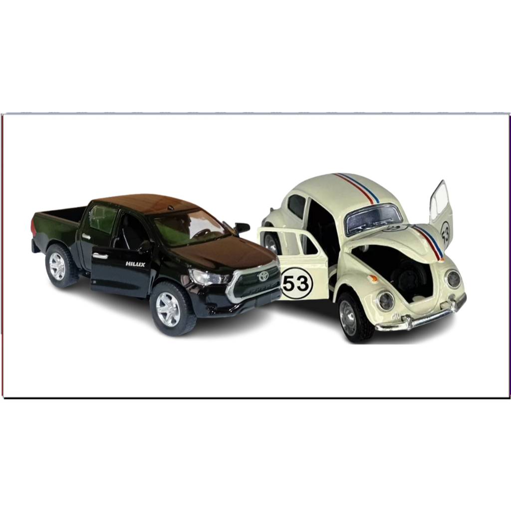 Miniatura kit carro fusca herbie e camionete hillux de metal