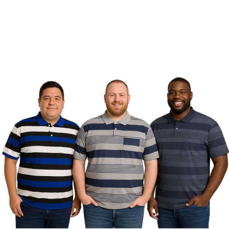 Kit 3 Camisas Gola Polo Plus Size Masculina G1 ao G3 Com Bolso Listrada