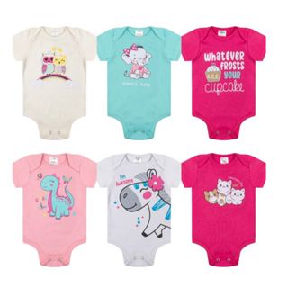 Kit 5 body manga curta bebê menina menino criança verão em Oferta na Shopee